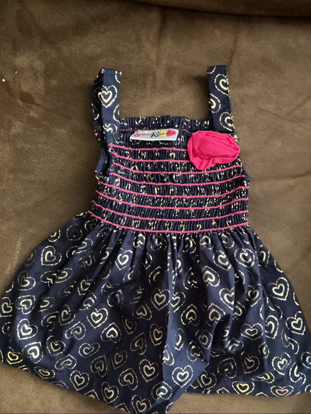 Lemon Navy Heart-Print Sundress with Pink Rosette